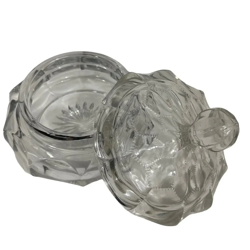 Vintage 1940's Honey Cone pattern Covered Vanity Jar Clear glass